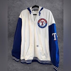 Texas Rangers MLB Stitches Zip Hoodie Jacket White Blue Men’s 2XL Embroidered